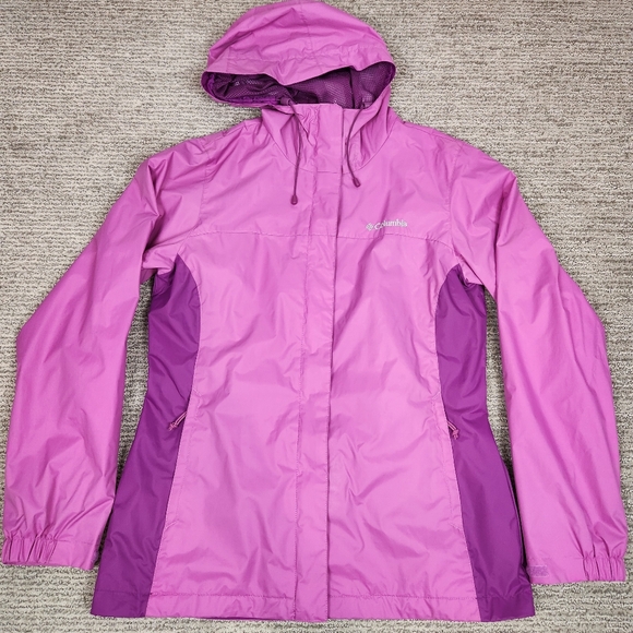 Columbia Mesh Lined Rain Jacket Pink and Purple Hood Zip Pockets Women's small - Picture 1 of 8